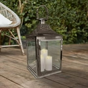 Candle Lantern Stand with Large Glass in Brown Antique Brass Finished for Home Decor Console Table Centerpiece Patio Garden Dining Living Room Bedroom Office Farmhouse Wedding Decorations